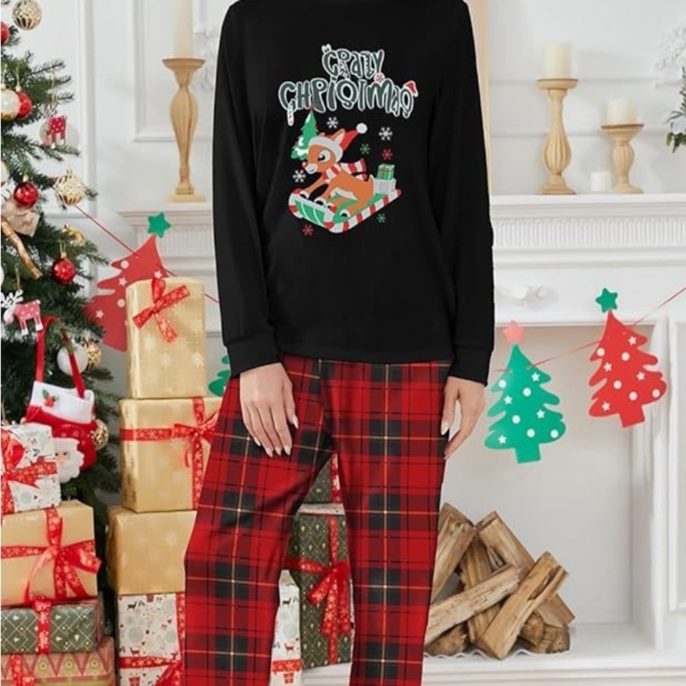 Festive Christmas Pajamas Set - Black and Red